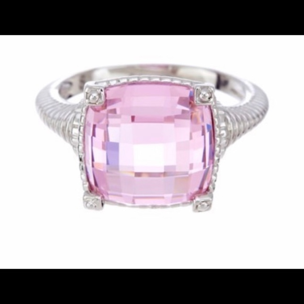 Judith Ripka sterling silver pink cushion ring